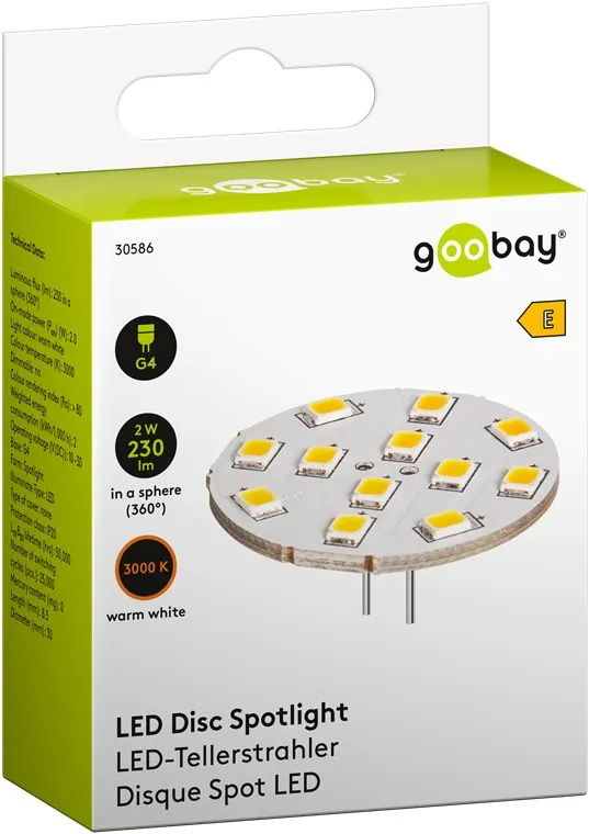 G4 LED Tellerstrahler, Pins hinten, warmweiß, ersetzt 20W